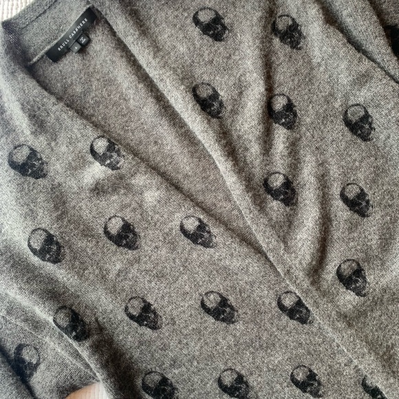 Skull Cashmere Gray Skull Pattern Long Cardigan Sweater - Picture 1 of 16